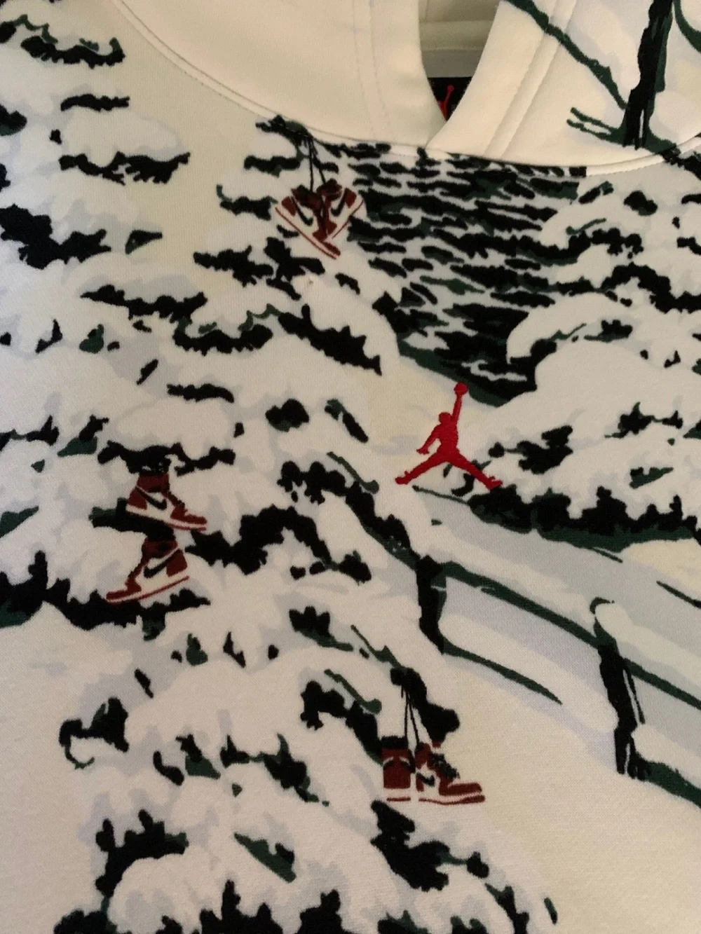 Jordan Brooklyn Fleece Holiday Hooded Sweater Men L Snow Skiing Scene Winter